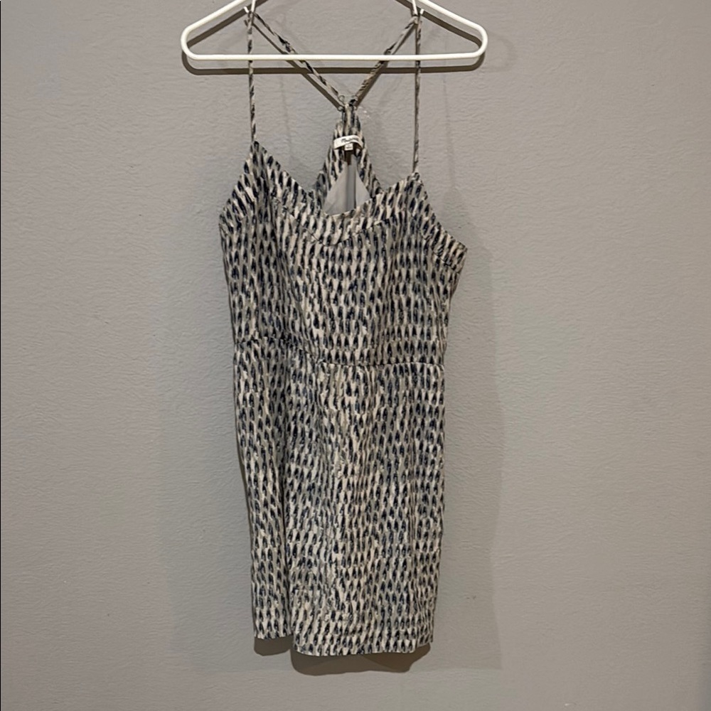 Madewell SILK sunlight painted feathers Blue grey cream Mini Dress pockets - Picture 2 of 13